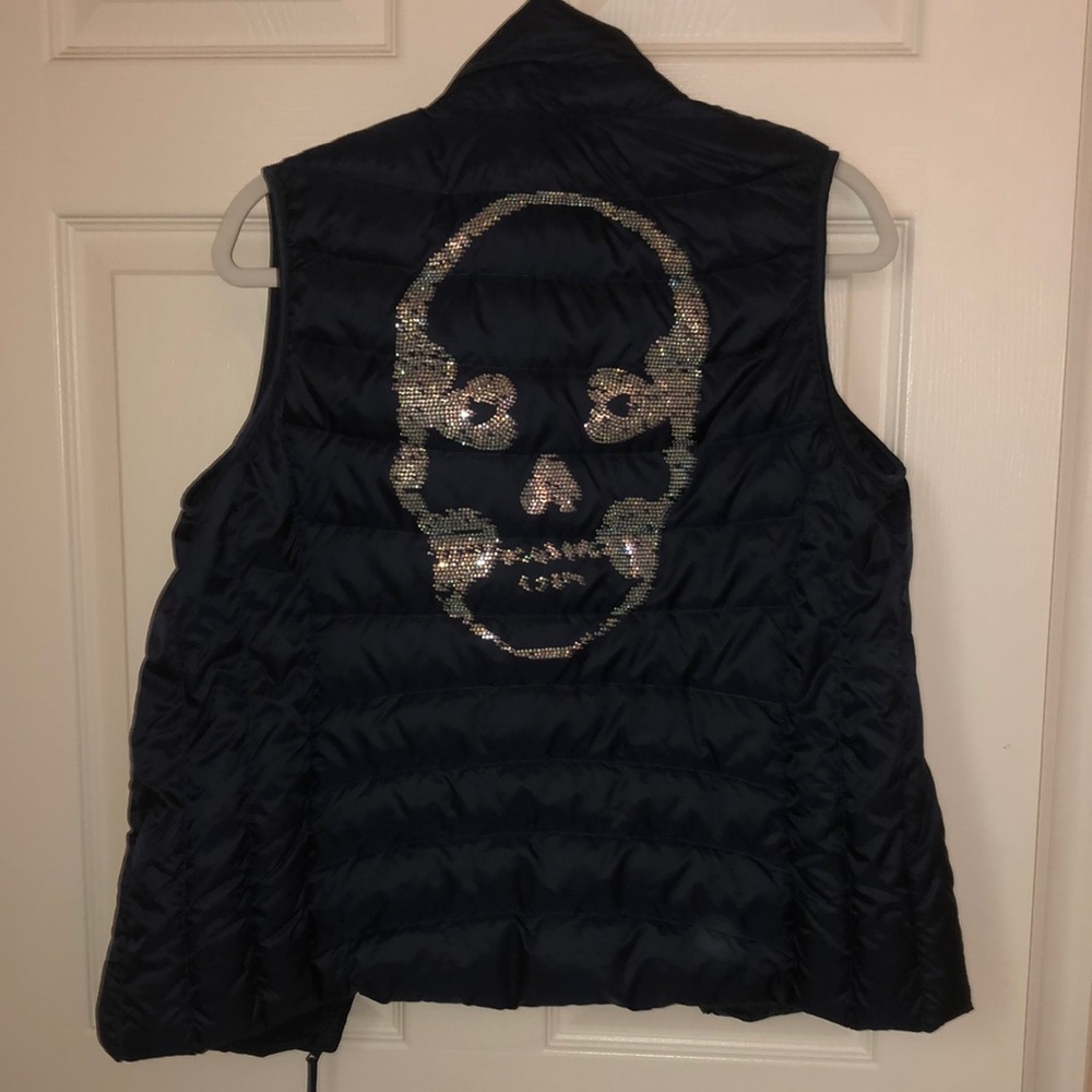 Bedazzled Skull navy blue vest